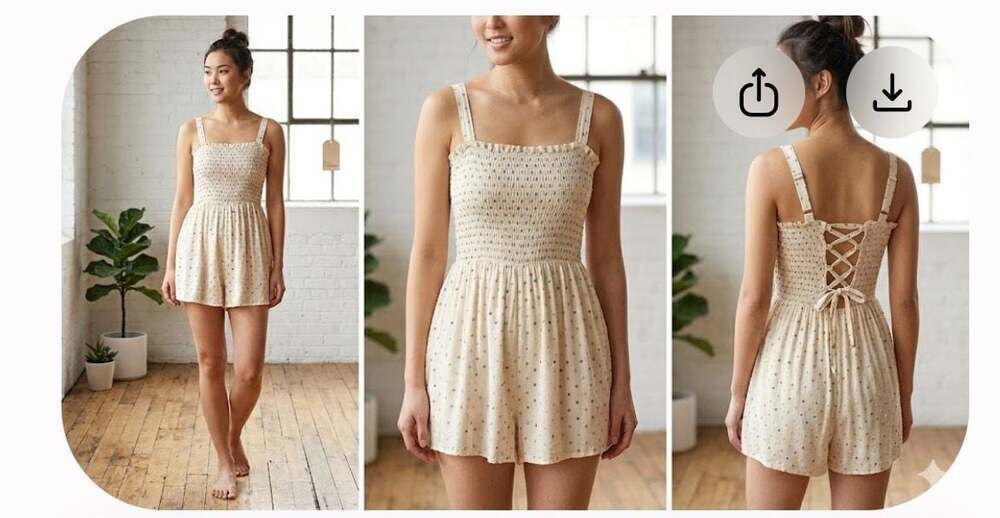 Urban Outfitters Smocked Clip Dot Lace-Back Romper